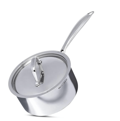 Bergner Argent TriPly Stainless Steel 18 cm Saucepan with Stainless Steel Lid, 2.2 LTR Sauce Pan, Stay Cool Cast Handle, Food Safe, Durable, Dishwasher Safe, Induction and Gas Ready
